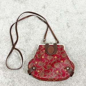 Vintage Red, Brown Victorian Style Paisley Coin Purse Crossbody Clutch
